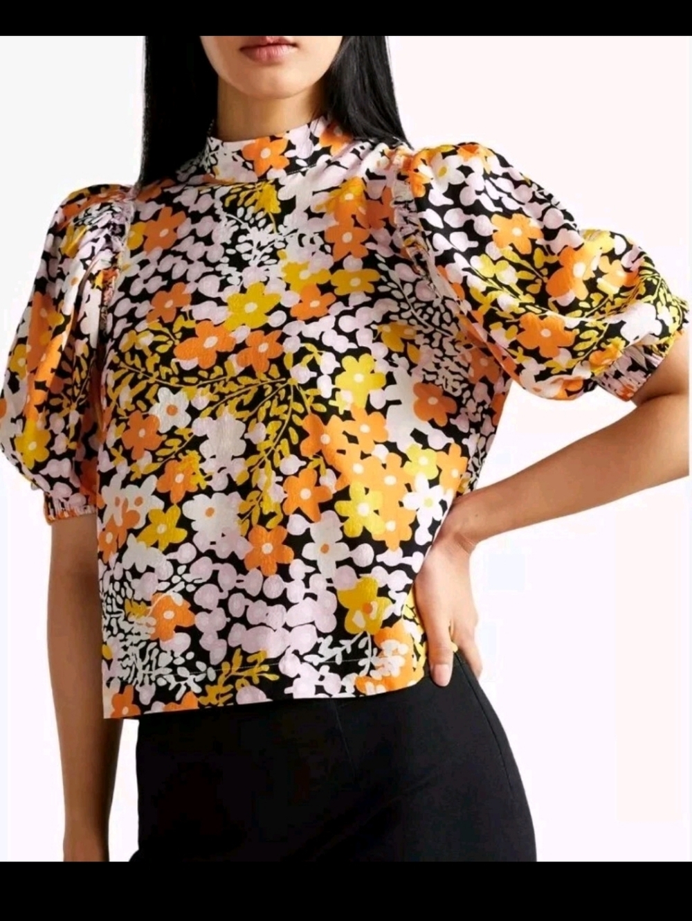 Ted Baker Ivoyne Floral Puffy Sleeve Boxy Top Size 8 US